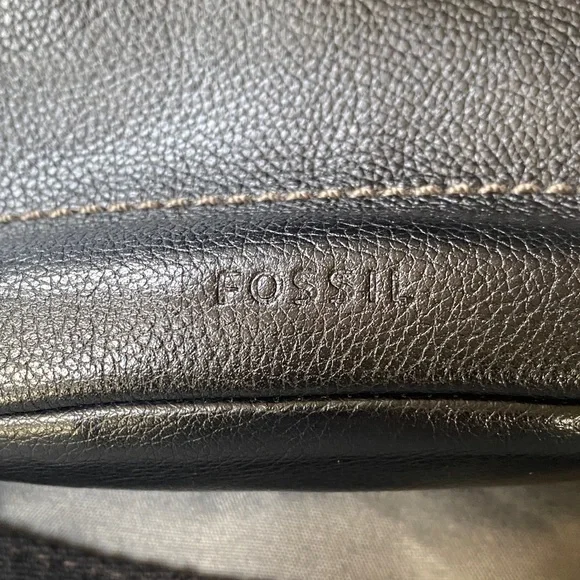 Fossil black pebbled Leather crossbody with Gold Accents - Picture 2 of 11